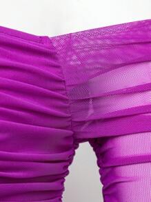 Hauture Off Shoulder Lace Up Ruched Crop Top - Purple - View 7