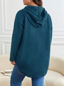 SHEIN Frenchy 加大码袋鼠口袋落肩抽绳卫衣 - 藍色 - 查看 2