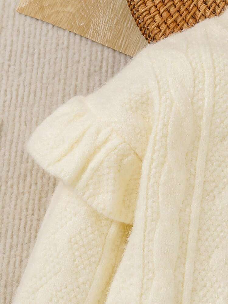 Baby Girl Ruffle Trim Cable Knit Jumpsuit