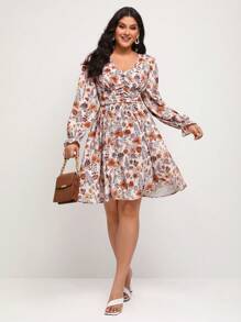 Anis Illustration 大碼印花喇叭袖洋裝 - 彩色 - 查看 4