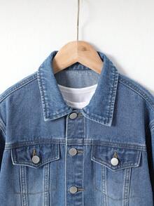 Tween Boy Bleach Wash Denim Jacket Without Tee - Medium Wash - View 3