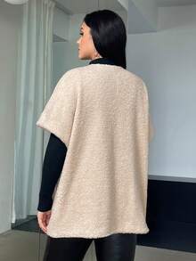 SHEIN Essnce Plus Batwing Sleeve Open Front Teddy Coat Without Knit Top - Apricot - View 2