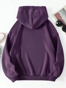 SHEIN Essnce Kangaroo Pocket Drawstring Thermal Lined Hoodie - Purple - View 2