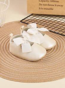 1雙女童彎結設計帶彈力帶平底鞋，適用於春夏季節 - 米色 - 查看 2