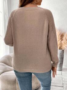 Flirla Plus Raglan Sleeve Pointelle Knit Sweater Knit Pullover Fall Winter Sweater - Apricot - View 2