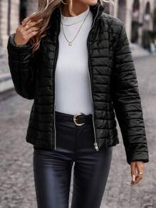 SHEIN Clasi 拉鍊絎縫外套 - 黑色 - 查看 1