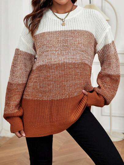 SHEIN Maternity Color Block Drop Shoulder Sweater With Long Sleeve, For Winter