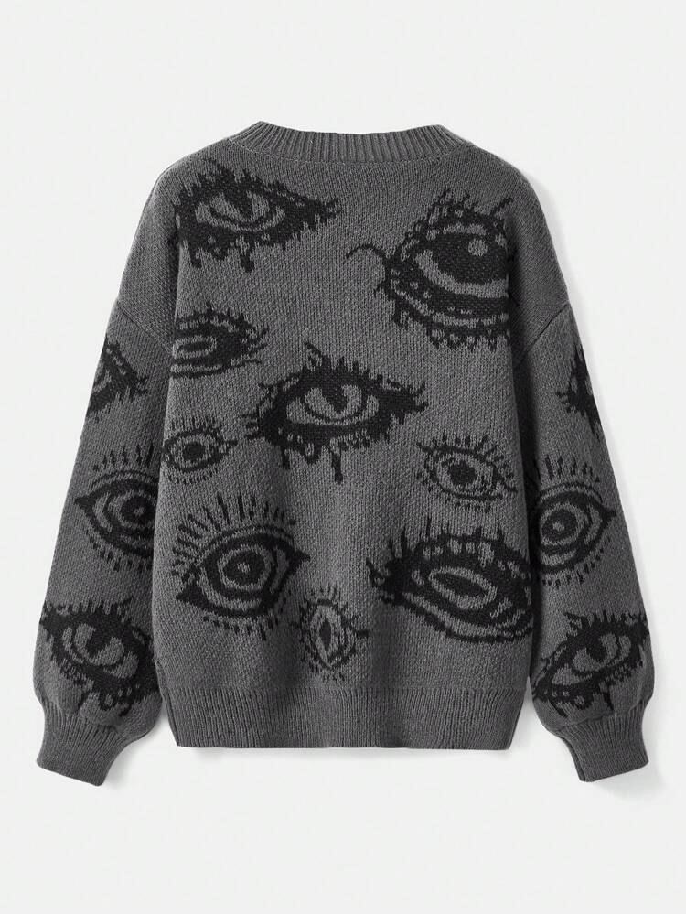 Eye Pattern Drop Shoulder Sweater