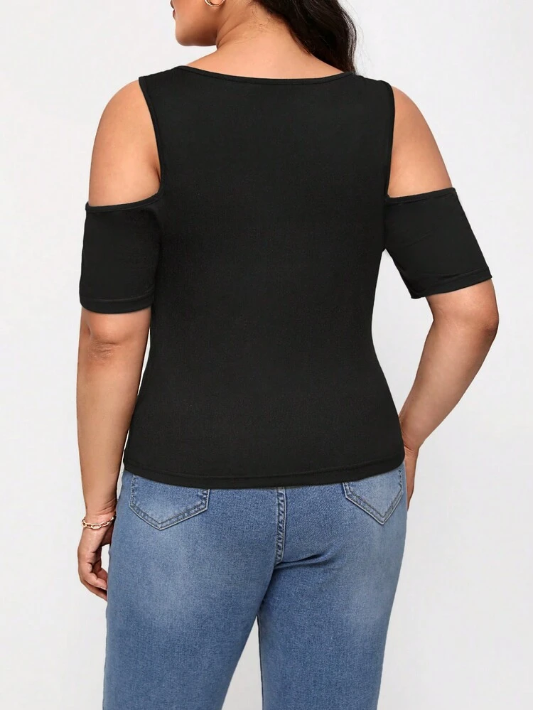 Plus Chain Detail Cold Shoulder Tee