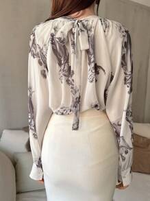 DAZY Floral Print Tie Back Blouse - Apricot - View 2
