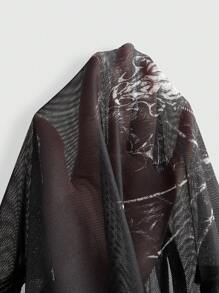 ROMWE Goth Skull & Wings Print Mesh Tank Top - Black - View 5