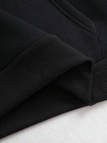 SHEIN EZwear Slogan Graphic Kangaroo Pocket Drawstring Thermal Hoodie - Black - View 5
