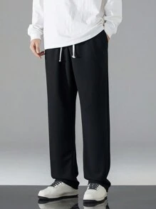 男士休闲宽松加厚华夫格直筒裤 - 黑色 - 查看 5