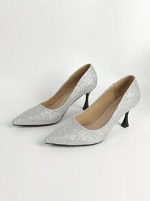 Elegantes zapatos plateados de tacón alto para mujer, adecuados para fiestas. - Plateado - Ver 5