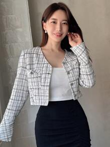 DAZY Chaqueta corta con bolsillo con solapa y estampado de cuadros