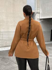 SHEIN SXY Áo khoác có túi thả vai - Màu Khaki - Xem 2