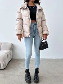 EURMUSE Zip Up Hooded Puffer Coat - White - View 5