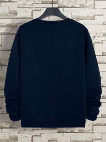 Men Skeleton & Slogan Graphic Thermal Lined Sweatshirt - Navy Blue - View 2