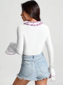 SHEIN Unity Contrast Binding Frill Trim Crop Top - White - View 2