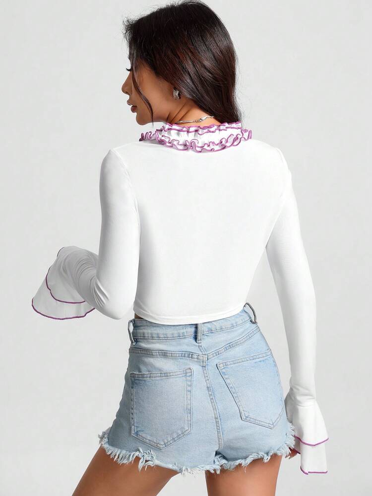 Contrast Binding Frill Trim Crop Top