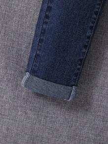 SHEIN Tween Boy Ripped Frayed Cat Scratch Jeans - Dark Wash - View 3