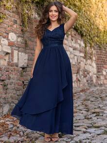 Ruffled Lace Bodycon Hem Evening Dress - Navy Blue - View 8