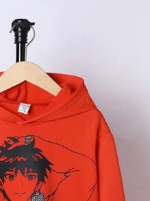 SHEIN Áo nỉ in hình chữ và số Nhật Bản dành cho bé trai tuổi teen - trái cam - Xem 3