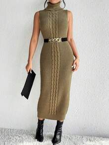 SHEIN Privé Áo len dệt kim cao cổ không có thắt lưng - Màu nâu  Mocha - Xem 6