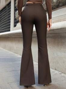 EURMUSE Quần công sở cạp cao ống loe màu trơn thanh lịch dành cho nữ - màu nâu - Xem 2
