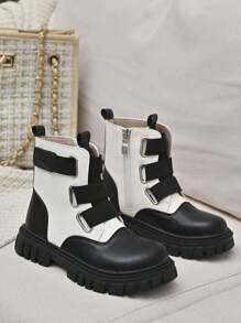 Autumn Winter Girls' Personalized Fashionable Color Block Boots For Tween And Teen - Black and White - View 6