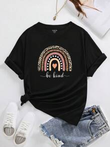 INAWLY 大碼標語和心形印花T恤 - 黑色 - 查看 1