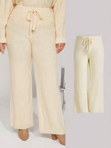 SHEIN BASICS Plus Drawstring Waist Flare Leg Knit Pants