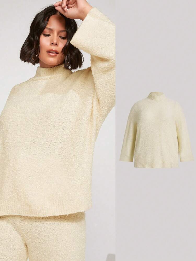 Plus Mock Neck Drop Shoulder Sweater