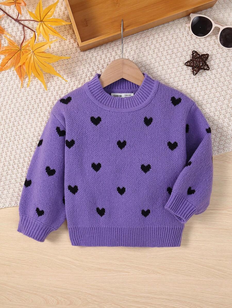 SHEIN 少女心圖案毛衣 - 紫色 - 查看 1