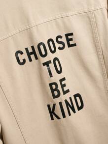 Manfinity Homme 男士长袖标语印花翻盖口袋牛仔夹克（不含T恤），秋季款 - 杏色 - 查看 5