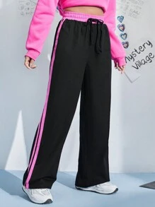 SHEIN EZwear 拼接側邊接縫腰部抽繩長褲 - 彩色 - 查看 6
