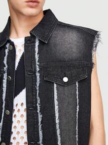 ROMWE MEN Grunge Punk 男士毛邊緣翻蓋細節馬甲牛仔夾克 - 黑色 - 查看 6