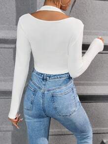 SHEIN Essnce 素色繞頸短款T恤 - 白色 - 查看 2