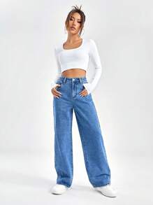 SHEIN EZwear Jeans de pierna ancha