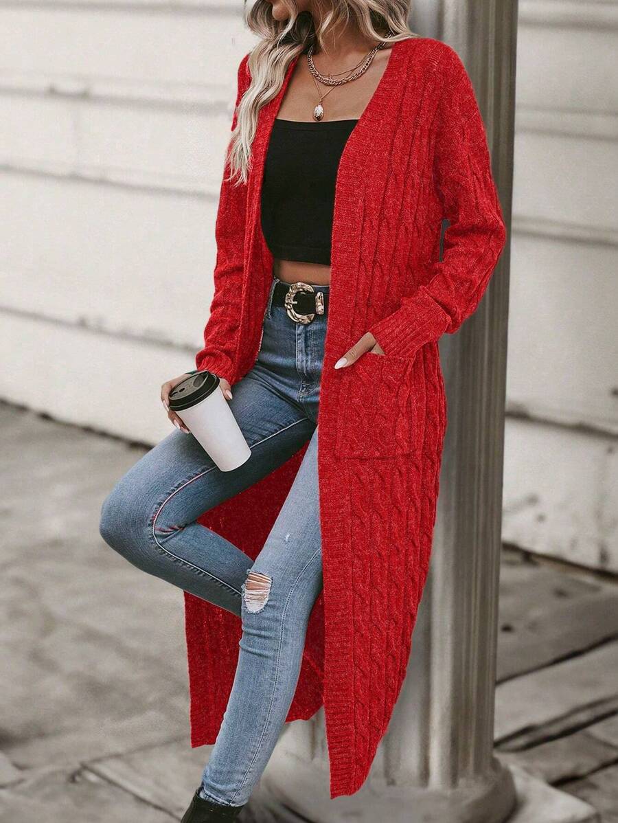 SHEIN Essnce Dual Pocket Cable Knit Cardigan SHEIN UK