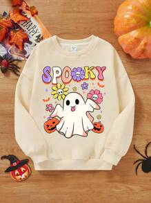 Áo trễ vai in hình cô gái trẻ Halloween - Màu be - Xem 1