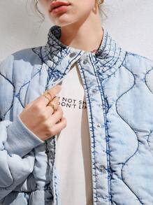 SHEIN Essnce 女士洋葱形绗缝羽绒夹克 - 藍色 - 查看 6