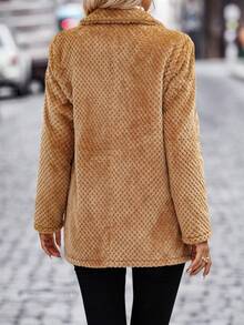 SHEIN Clasi Lapel Neck Flap Detail Flannel Coat - Brown - View 2