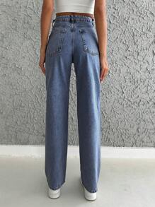 RueChic 女士直腳牛仔褲 - 藍色 - 查看 2