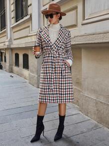 RueChic Plaid Print Double Breasted Overcoat - Multicolor - View 2