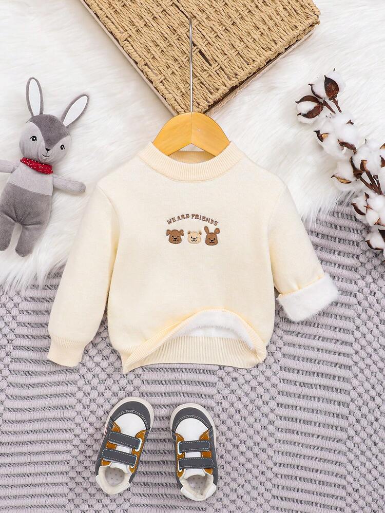 Baby Boy Bear & Letter Graphic Thermal Lined Sweater