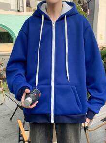 Claim Dot Áo khoác nam có dây rút có mũ trùm đầu - Màu xanh hải quân - Xem 7