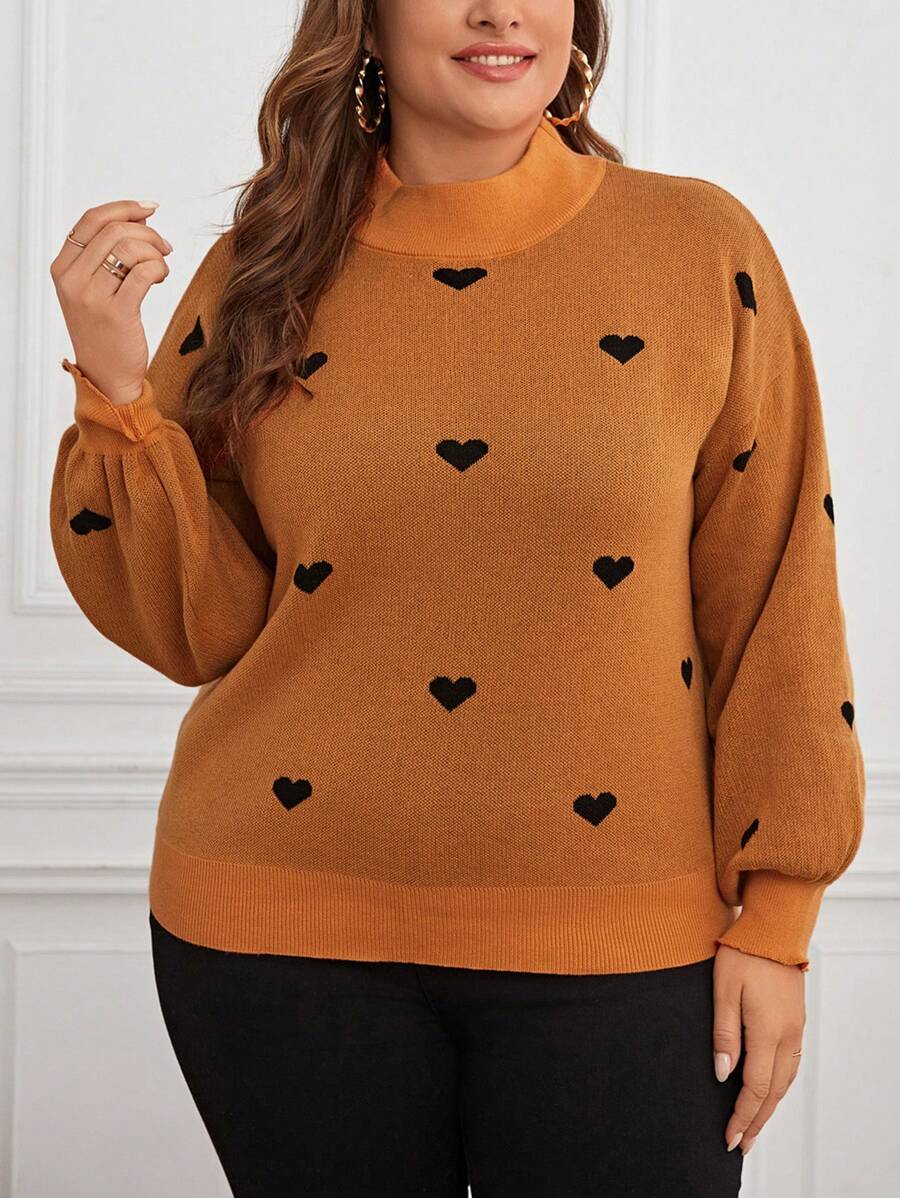 SHEIN LUNE Hơn Hình trái tim Cổ giả Áo len - trái cam - Xem 1