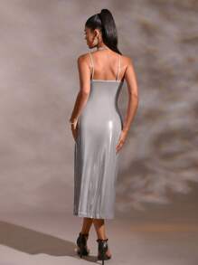 SHEIN BAE 純色吊帶洋裝 - 銀色 - 查看 2