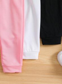 SHEIN 女小童3入組字母圖案衛褲 - 彩色 - 查看 4